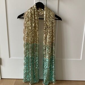 Joan Rivers Teal and Gold Sequin Wrap Scarf